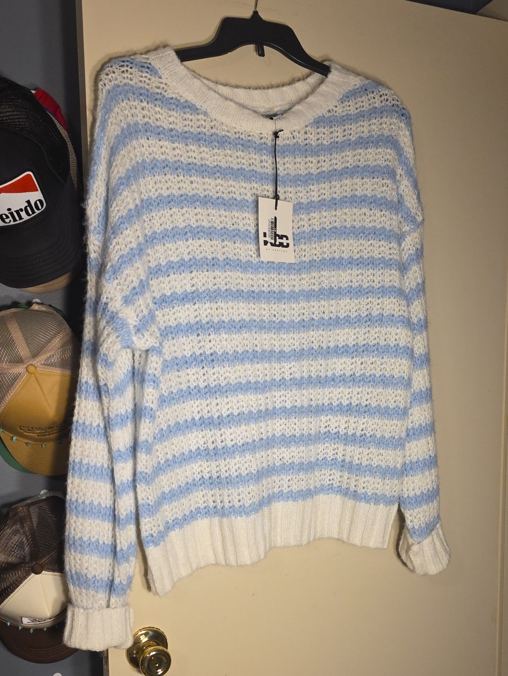 Kbb By Kahlana Cozy Blue & White Striped Knit Sweater